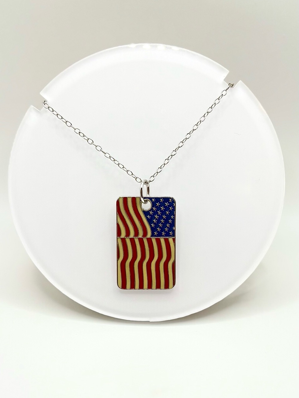 🇺🇸 Sterling Silver American Flag Pendant Necklace | 18” Chain | Patriotic Gift